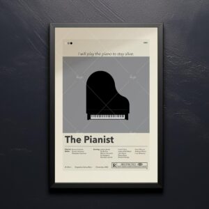 Mid-century modern style The Pianist movie poster with vintage furniture design