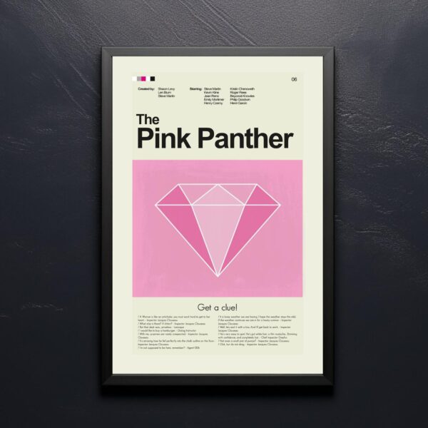 Mid-century modern Pink Panther movie poster with retro design