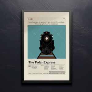 Mid-century modern style Polar Express movie poster with vintage furniture design