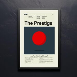 The Prestige movie poster featuring mid-century modern furniture design
