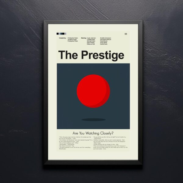 The Prestige movie poster featuring mid-century modern furniture design