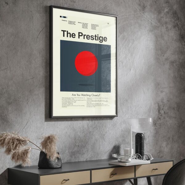 The Prestige movie poster featuring mid-century modern furniture design