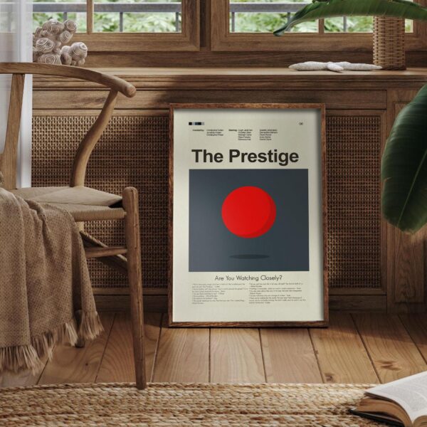 The Prestige movie poster featuring mid-century modern furniture design