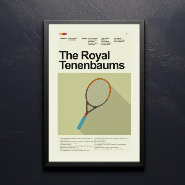 The Royal Tenenbaums movie poster with mid-century modern furniture design