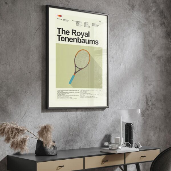The Royal Tenenbaums movie poster with mid-century modern furniture design
