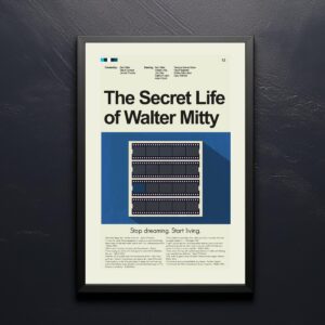 Mid-century modern movie poster of The Secret Life of Walter Mitty with 20th century art style