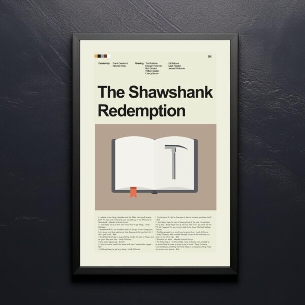 Mid-century modern Shawshank Redemption movie poster with graphic design style