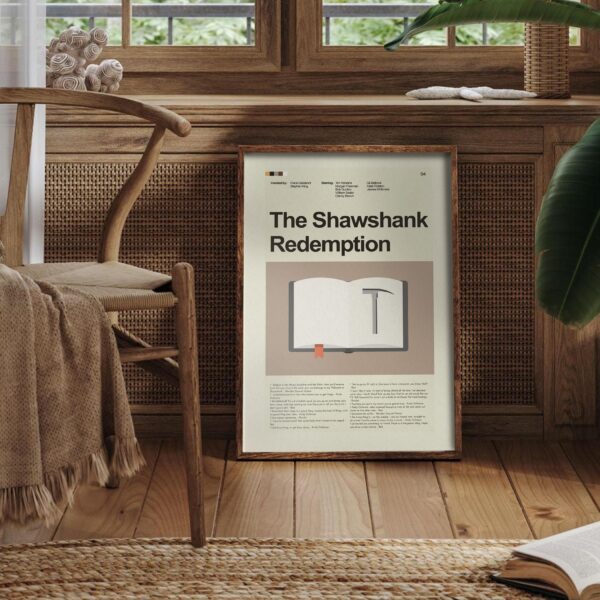 Mid-century modern Shawshank Redemption movie poster with graphic design style