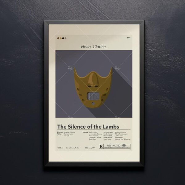 Mid-century modern graphic design poster of The Silence of the Lambs movie