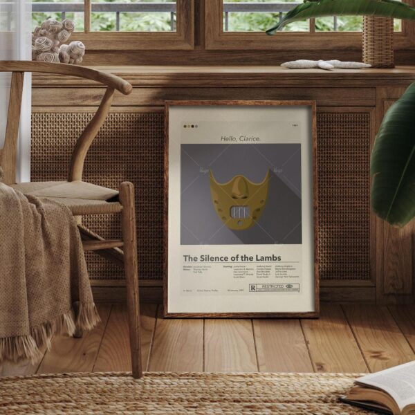 Mid-century modern graphic design poster of The Silence of the Lambs movie