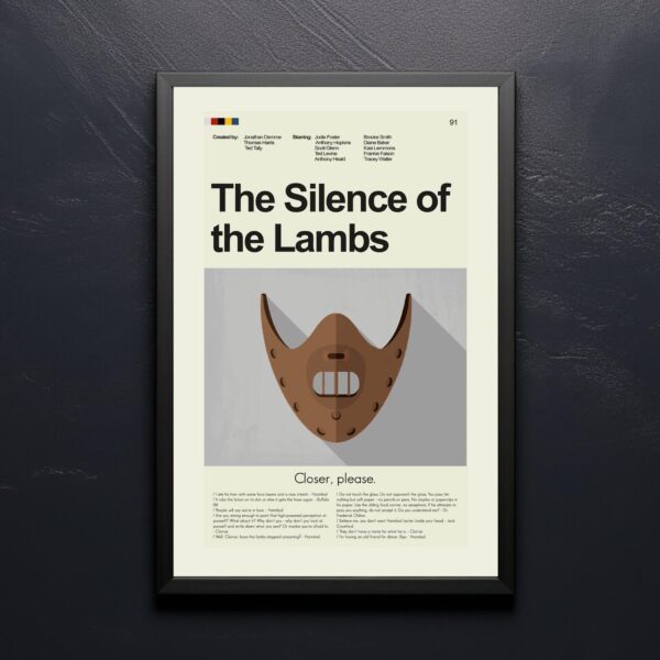Mid-century modern movie poster art for The Silence of the Lambs