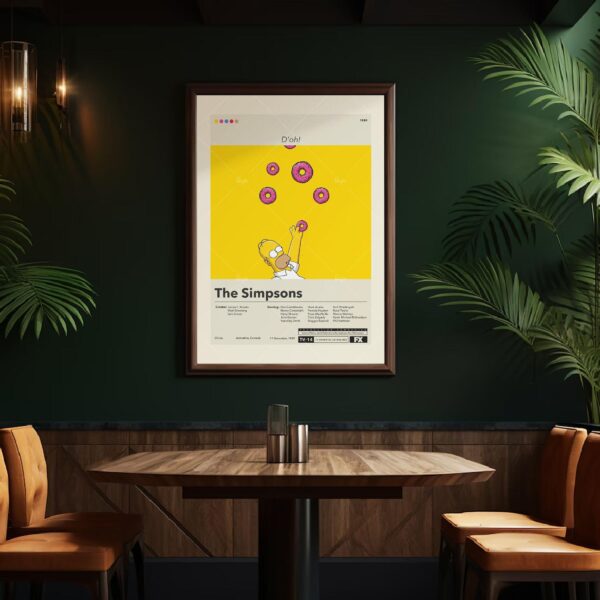 Mid-century modern style poster of The Simpsons Movie with vintage furniture