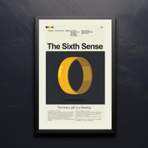 Mid-century modern style poster of The Sixth Sense movie in a house setting