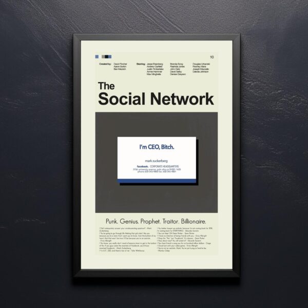 Mid-century modern style poster of The Social Network movie