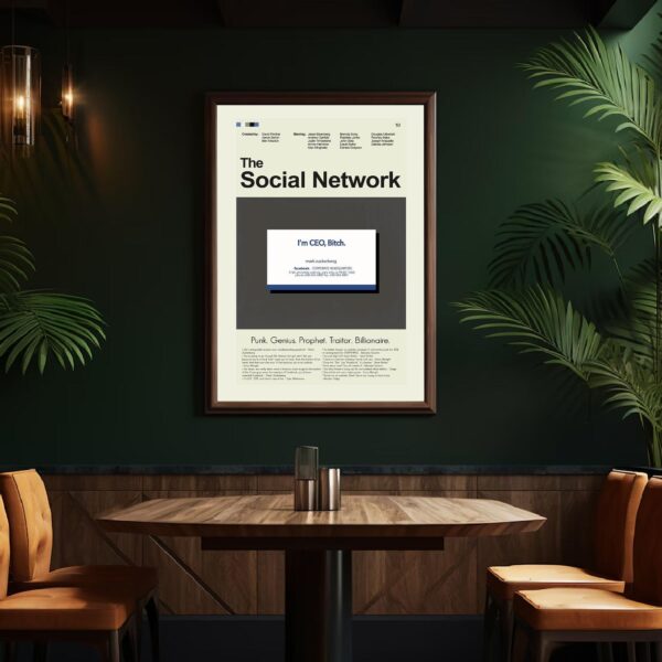 Mid-century modern style poster of The Social Network movie