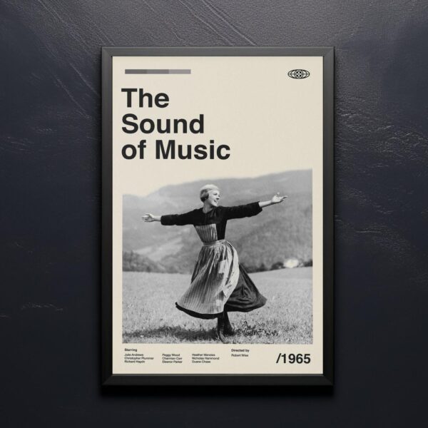 The Sound of Music mid-century poster, retro artwork inspired by the classic film