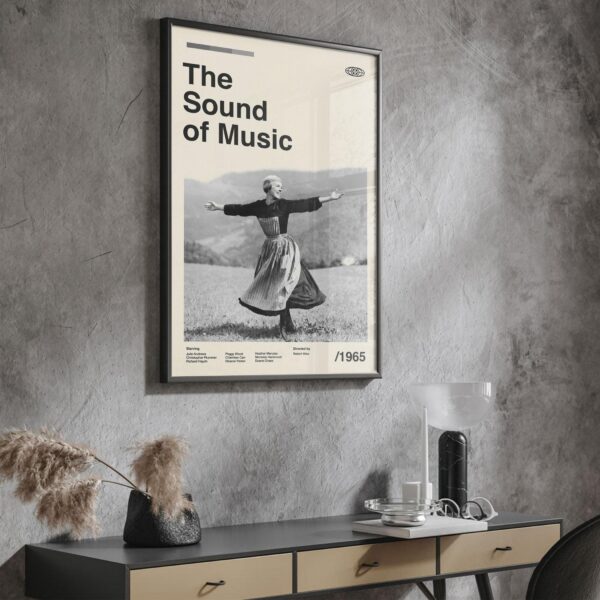 The Sound of Music mid-century poster, retro artwork inspired by the classic film