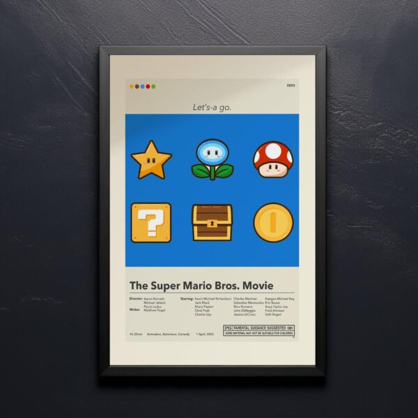 Mid-century modern style Super Mario Bros. Movie poster design