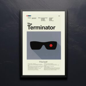 The Terminator movie poster in mid-century modern wall art style