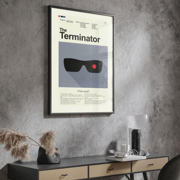 The Terminator movie poster in mid-century modern wall art style