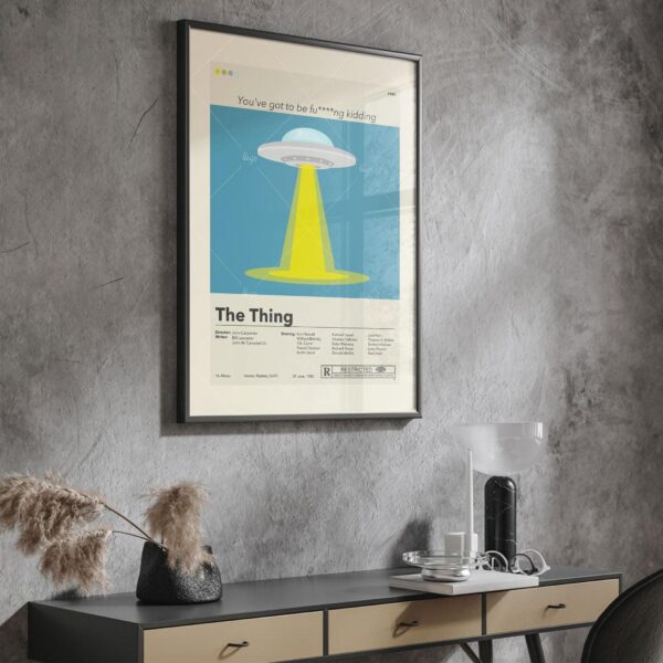 The Thing movie poster featuring mid-century modern furniture design