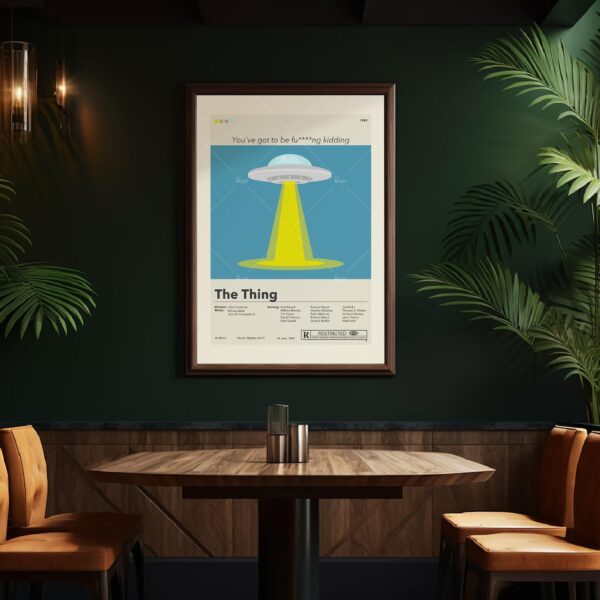The Thing movie poster featuring mid-century modern furniture design