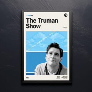 Mid-century poster featuring The Truman Show movie artwork