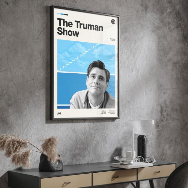 Mid-century poster featuring The Truman Show movie artwork