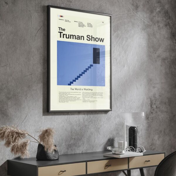 Mid-century modern movie poster of The Truman Show featuring retro design