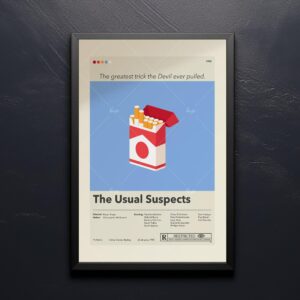 Mid-century modern The Usual Suspects movie poster print with vintage design
