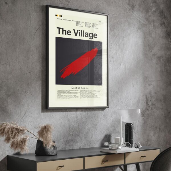 Mid-century modern poster for The Village movie from mid 20th century