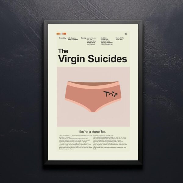 Mid-century modern poster of The Virgin Suicides movie with 20th century design