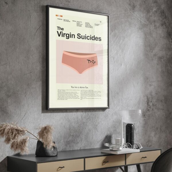 Mid-century modern poster of The Virgin Suicides movie with 20th century design