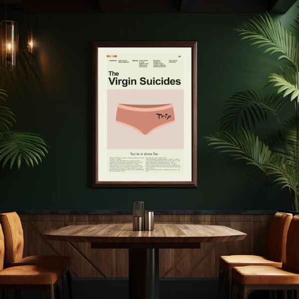 Mid-century modern poster of The Virgin Suicides movie with 20th century design