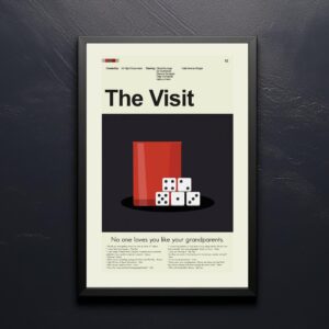Mid-century modern poster of The Visit movie with vintage design elements