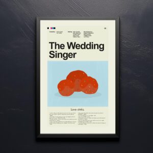 Mid-century modern style poster of The Wedding Singer movie advertising art