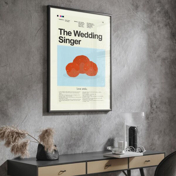 Mid-century modern style poster of The Wedding Singer movie advertising art