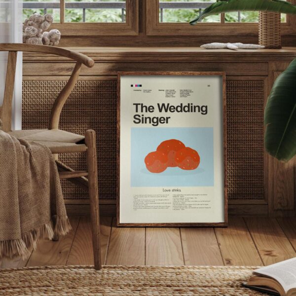 Mid-century modern style poster of The Wedding Singer movie advertising art