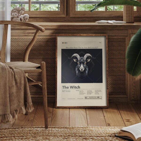 Mid-century modern style poster of The Witch movie from mid 20th century
