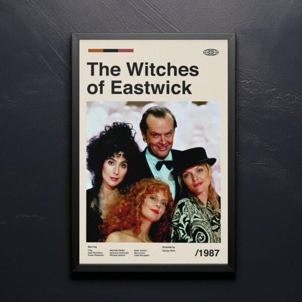 Mid-century poster of The Witches of Eastwick, retro artwork