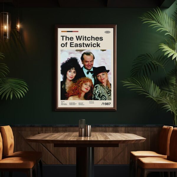 Mid-century poster of The Witches of Eastwick, retro artwork