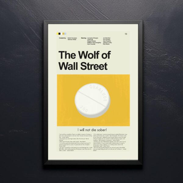 Mid-century modern style poster of The Wolf of Wall Street movie