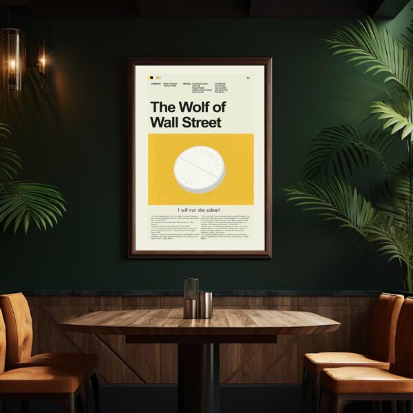 Mid-century modern style poster of The Wolf of Wall Street movie