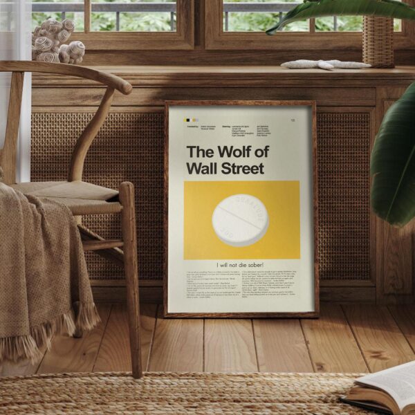 Mid-century modern style poster of The Wolf of Wall Street movie