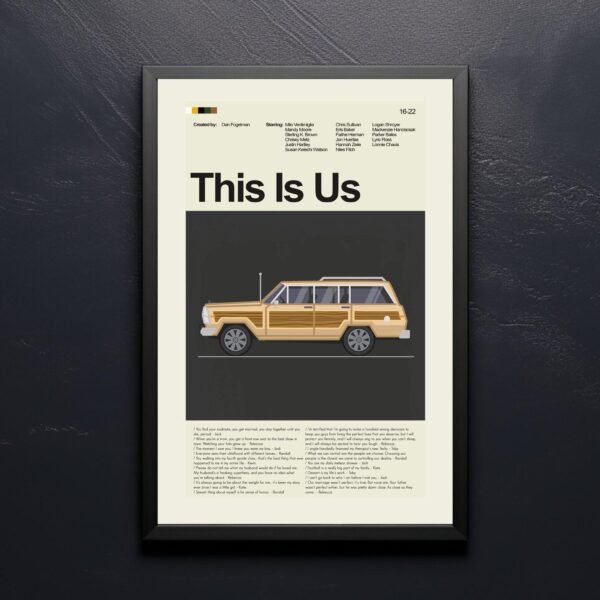 Mid-century modern poster of This Is Us movie with stylish house illustration