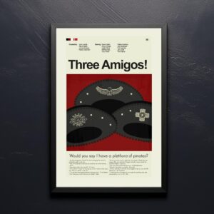 Vintage mid-century modern poster of ¡Three Amigos! movie artwork