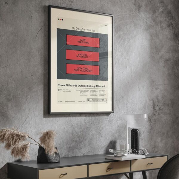 Mid-century modern poster of Three Billboards Outside Ebbing, Missouri movie art