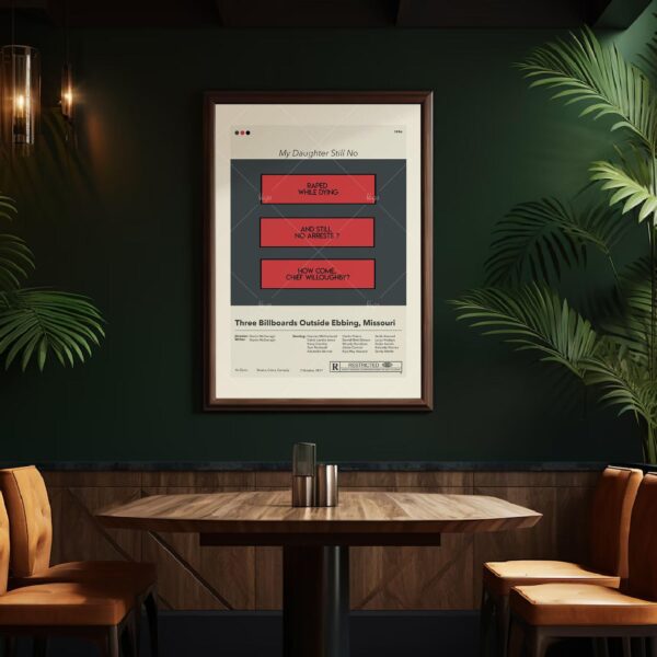 Mid-century modern poster of Three Billboards Outside Ebbing, Missouri movie art
