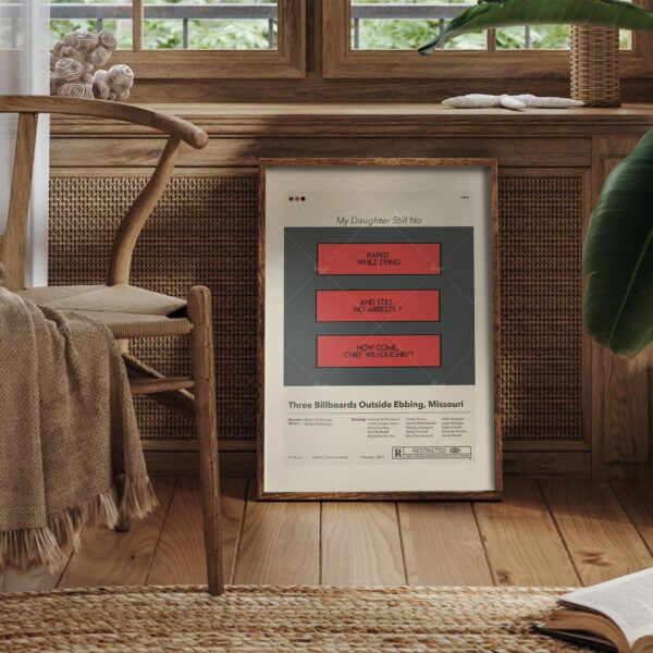 Mid-century modern poster of Three Billboards Outside Ebbing, Missouri movie art