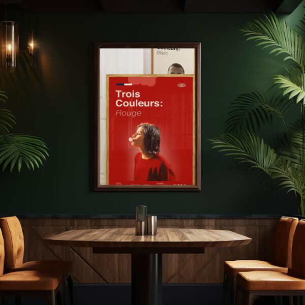 Mid-century modern red movie poster with three color design and retro style